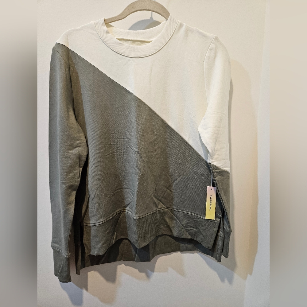 Summersalt Diagonal Colorblock Sweatshirt in Cream and Gray